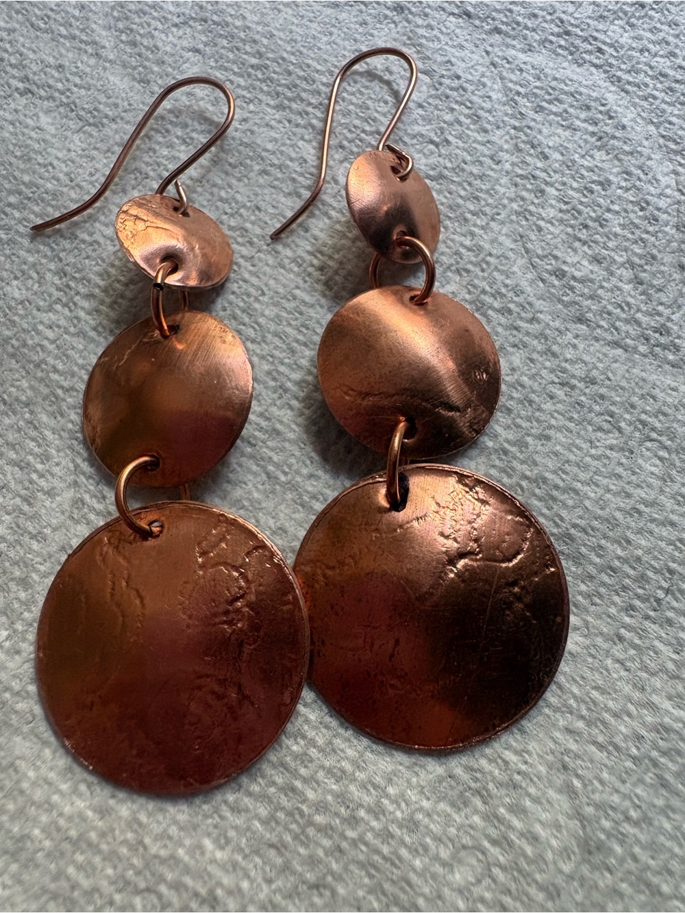 Copper Triple Disc Drop Earrings - Women Jewelry, NEW, 2” - Picture 2 of 4